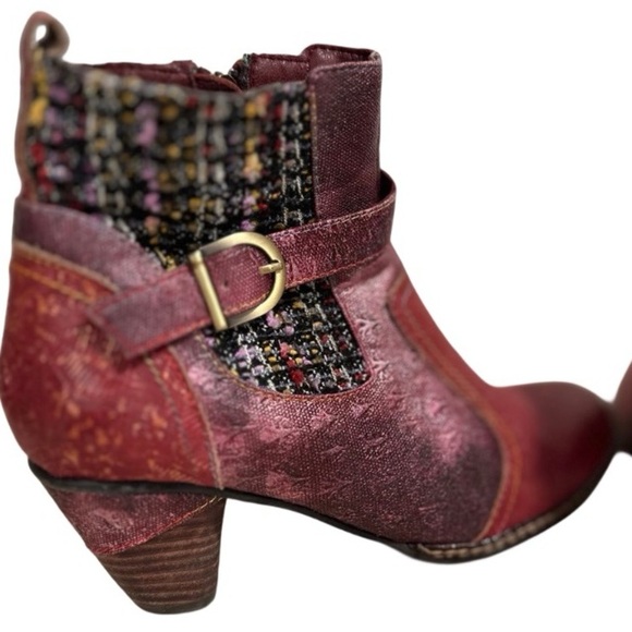L'Atiste by Spring Step Nancies Burgundy Leather Tweed Ankle Boots Size EU 39 - Picture 6 of 17